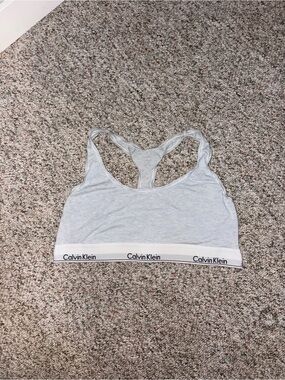 Calvin Klein Light Gray Racerback Sports Bra with White Logo Band